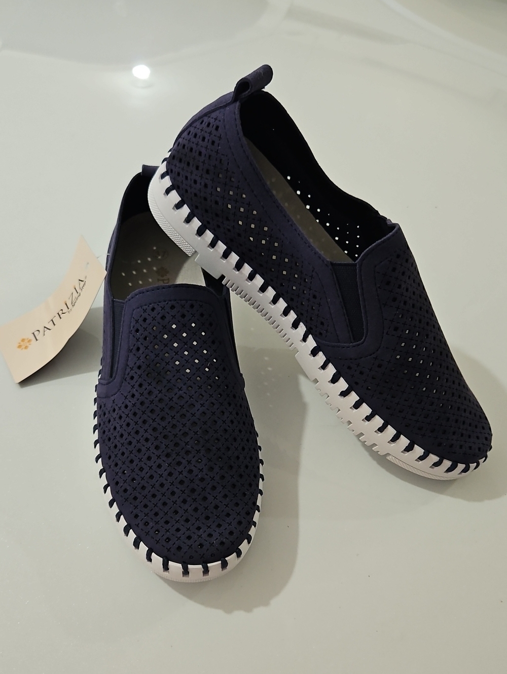 Patrizia NWT's Navy Perforated Slip-On Women’s Casual Shoes Sz 37 US 6.5
